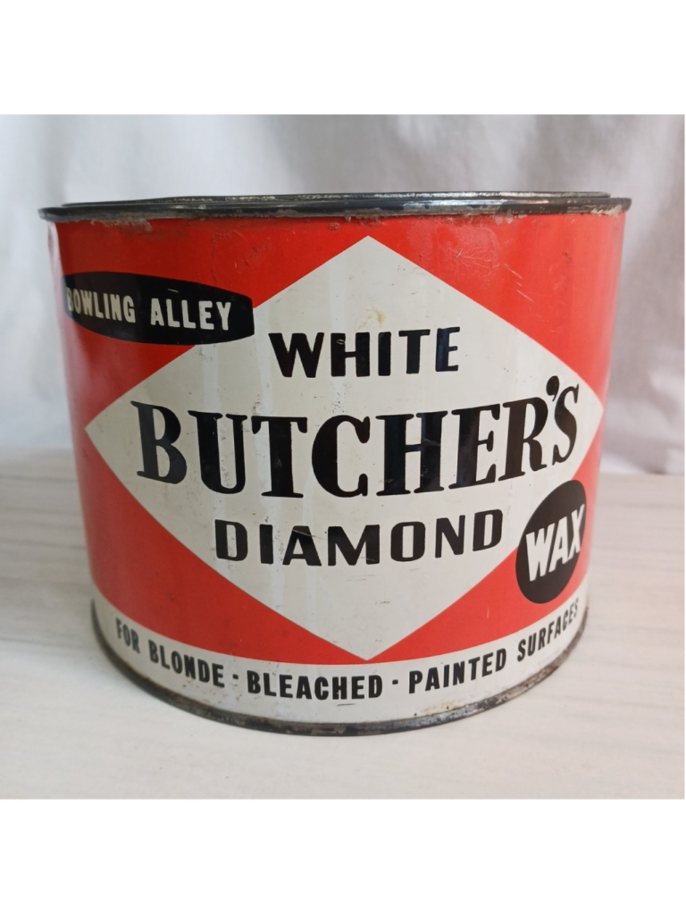 Vintage Butcher's White Diamond Wax Bowling Alley 4 Lb Can 1/2 + More Full